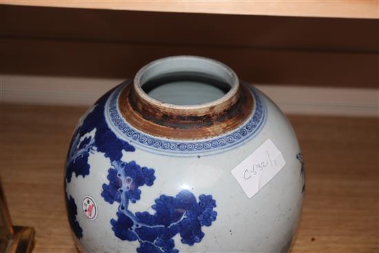 An 18th century Chinese blue and white ginger jar, lacks cover H.24cm